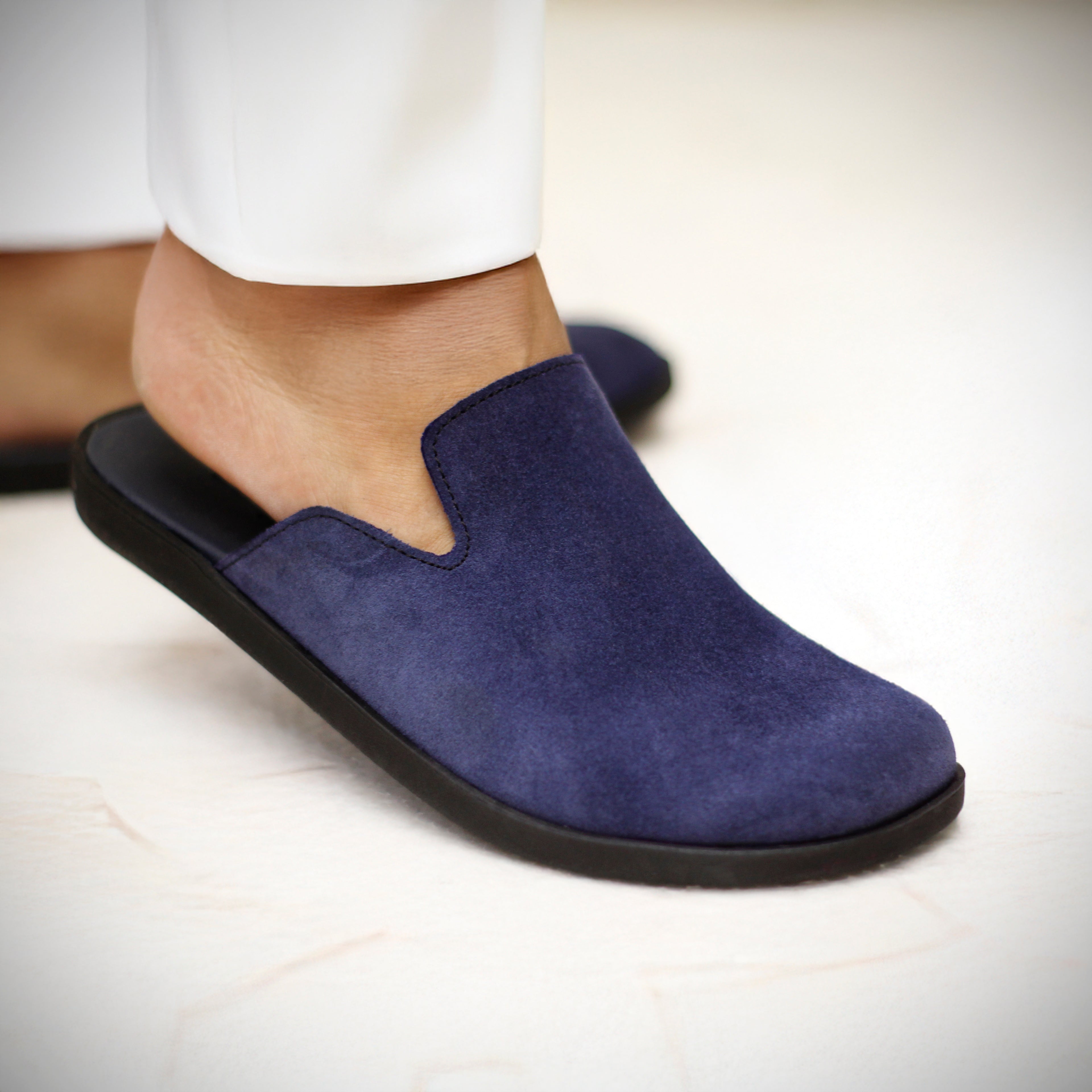 Navy Blue Suede Medicated Mules for Men | Slip-On | Light Weight Backless Mules for Men | Medicated Slippers for Men