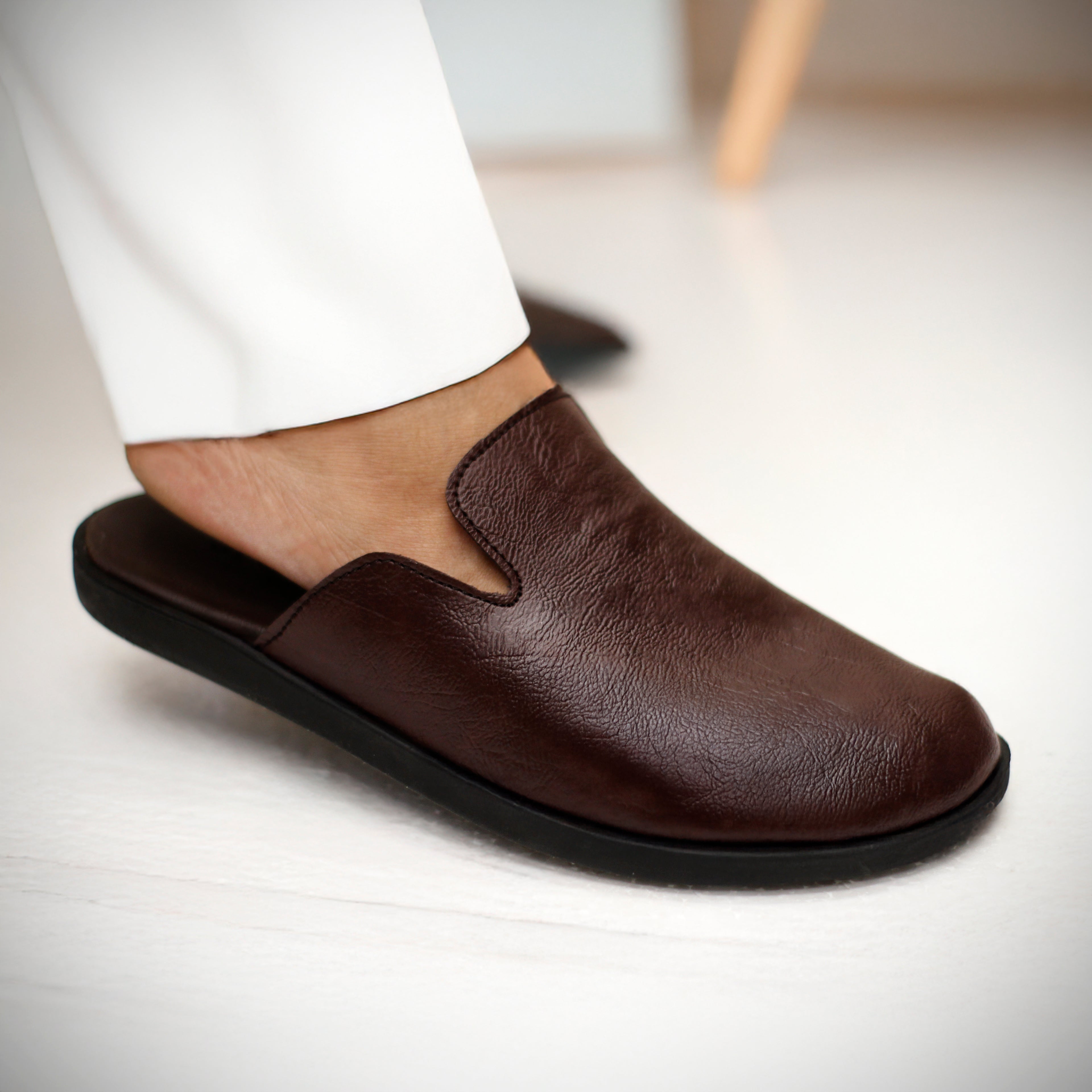 Coffee Brown Mules | Mens Premium Slip-On
