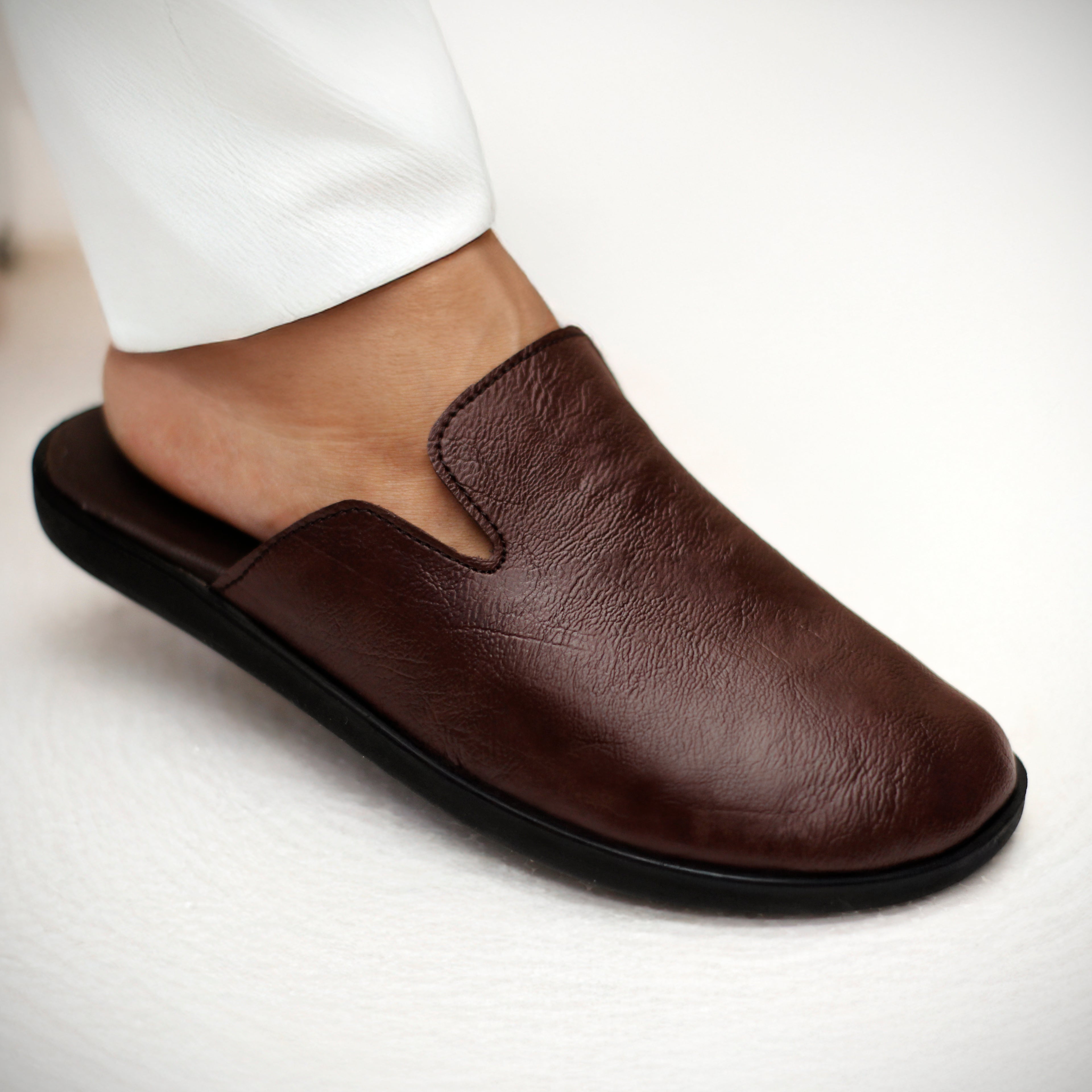 Coffee Brown Mules | Mens Premium Slip-On