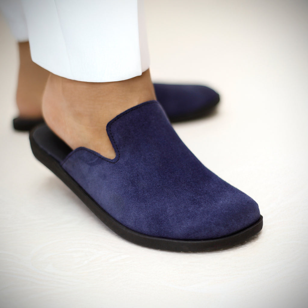 Navy Blue Suede Medicated Mules for Men | Slip-On | Light Weight Backless Mules for Men | Medicated Slippers for Men